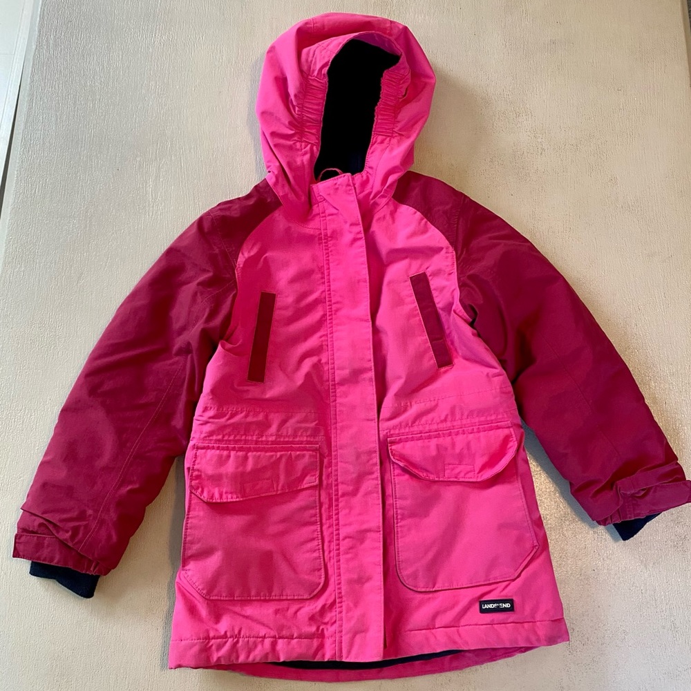 Kids Lands End Pink Squall Waterproof Insulated Winter Parka Size M 5/6